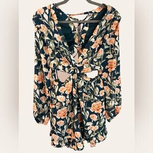 Luxxel Green Floral Long Sleeve Cutout Dress Medium NWT